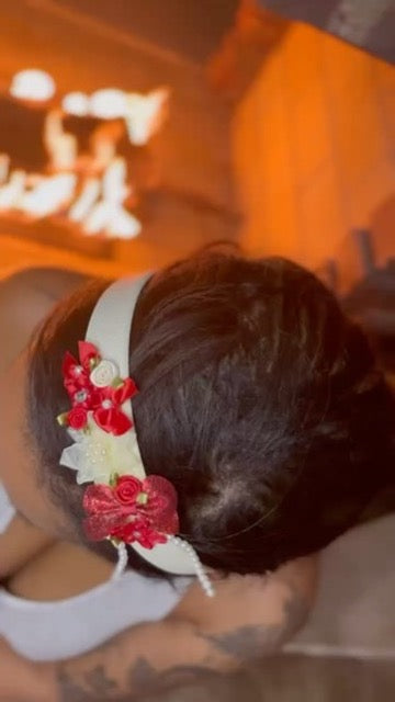 Simplistic Red and Cream Headband.