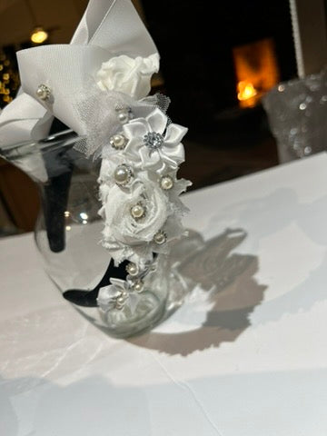 White Bow and Floral Headband with Pearls