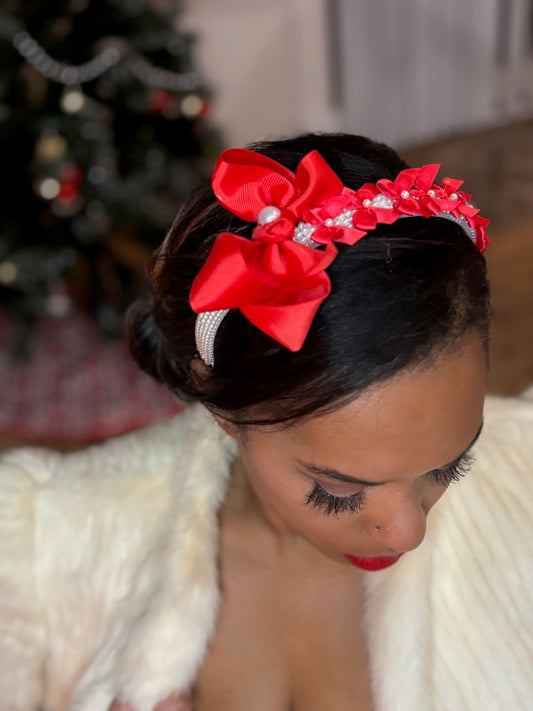 Pearl Headband with Red Bows