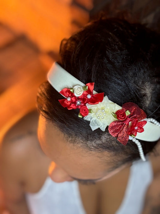 Simplistic Red and Cream Headband.