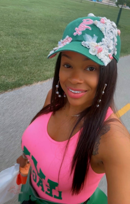 Embellished Green White Sox Snapback with Pink Logo