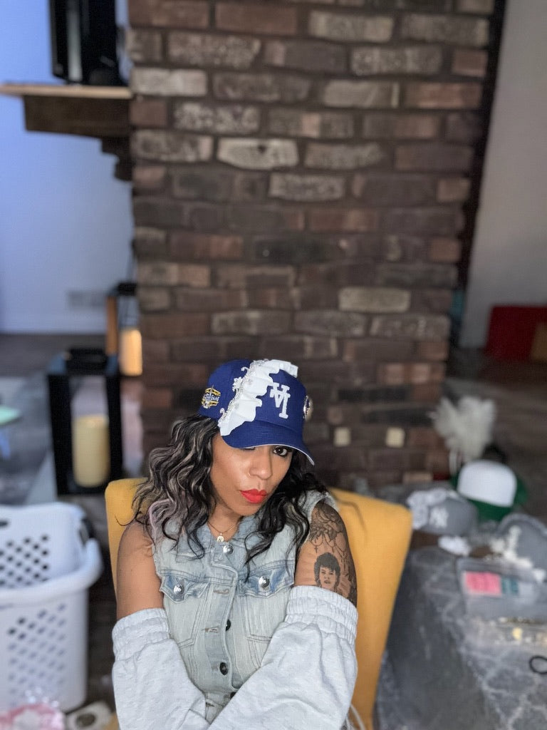 Rare upside down LA Dodgers Logo Blue Embellished Snapback- PEARL LOGO