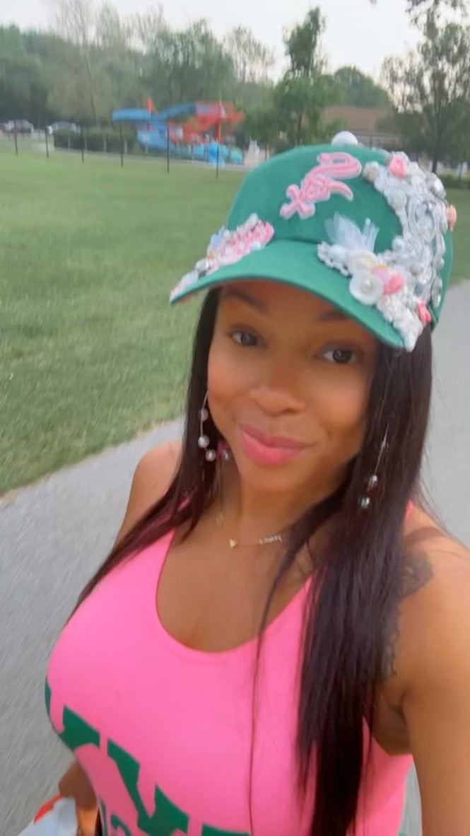 Embellished Green White Sox Snapback with Pink Logo