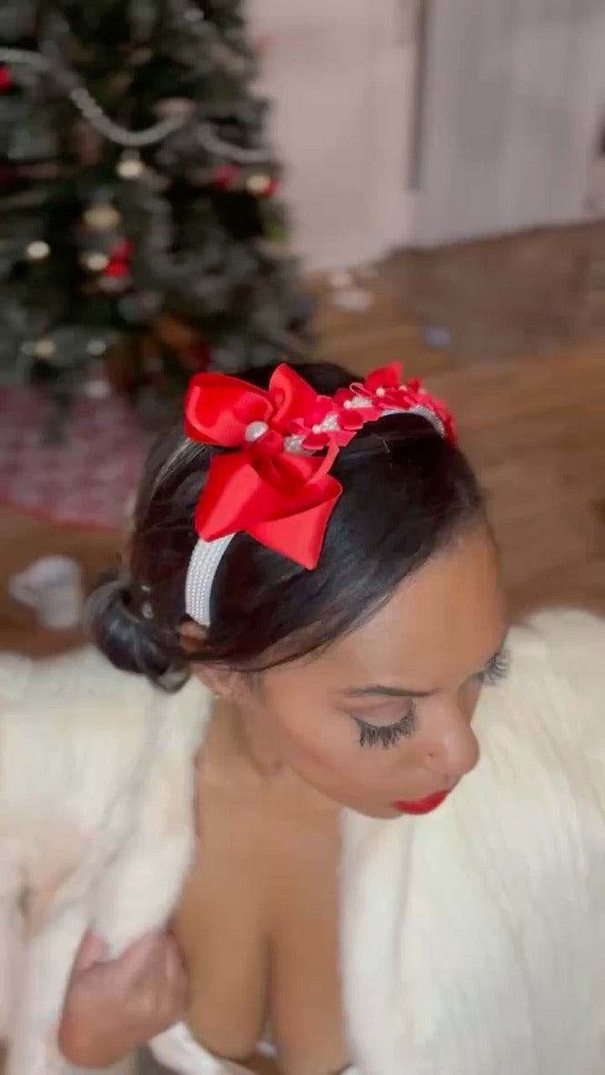 Pearl Headband with Red Bows
