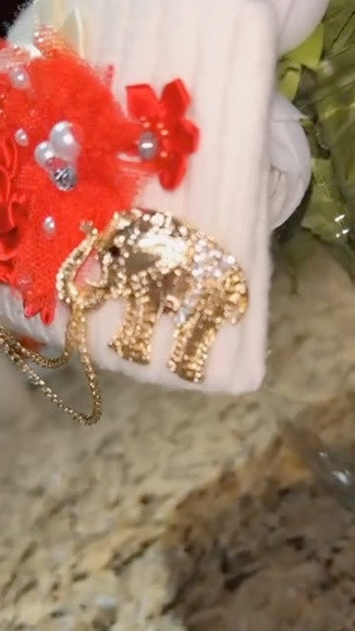 Red and White Off White Pearl and Floral Beanie w/Brooch- Greek inspired!