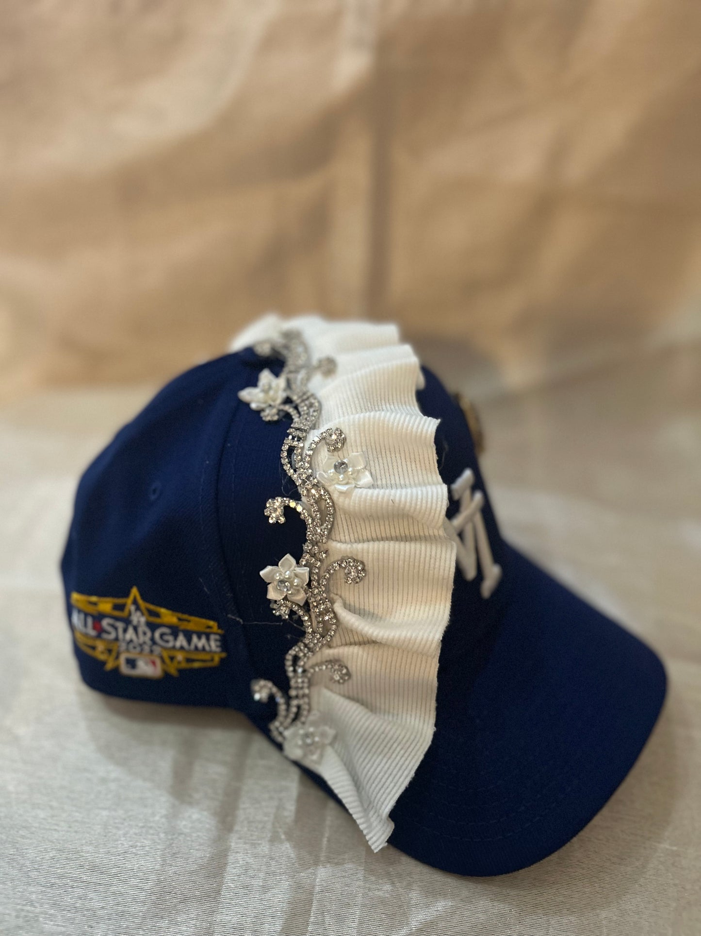 Rare upside down LA Dodgers Logo Blue Embellished Snapback- PEARL LOGO
