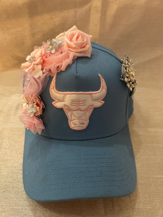 Exclusive Baby Blue and Light Pink Bulls Snapback