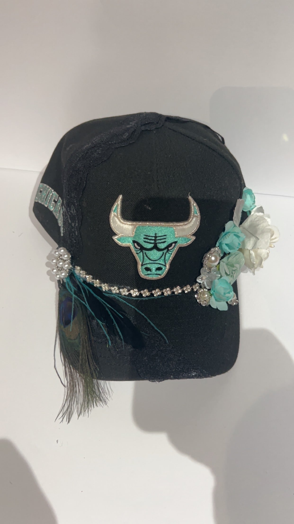 Exclusive Black with Turquoise and Silver Bulls Snapback Cap