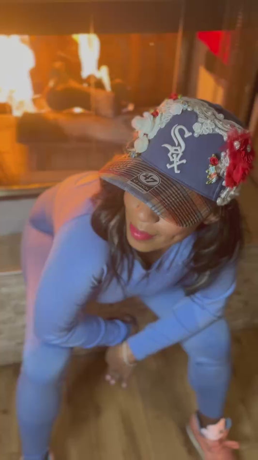 Ornately Embellished Denim and Tweed Plaid White Sox Snapback